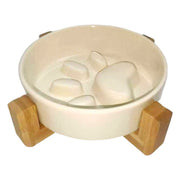 ペット用食器 フードボウル 陶器製 木製 竹製スタンド付き 餌入れ エサ入れ 犬 猫 スローフード 飲み込み 丸飲み 早食い防止