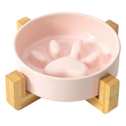 ペット用食器 フードボウル 陶器製 木製 竹製スタンド付き 餌入れ エサ入れ 犬 猫 スローフード 飲み込み 丸飲み 早食い防止