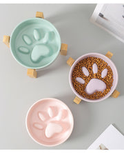 ペット用食器 フードボウル 陶器製 木製 竹製スタンド付き 餌入れ エサ入れ 犬 猫 スローフード 飲み込み 丸飲み 早食い防止