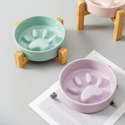 ペット用食器 フードボウル 陶器製 木製 竹製スタンド付き 餌入れ エサ入れ 犬 猫 スローフード 飲み込み 丸飲み 早食い防止