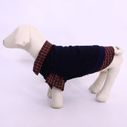 ドッグウェア トップス トレーナー レイヤード風 シャツ 襟付き ペット服 犬服 犬用ウェア ペットウェア  春 秋 冬 小型犬 中型犬 袖あり 襟付き 犬服 猫服 あったか 重ね着風 チェック ボタン 前開き シンプル カジュアル おしゃれ 散歩 お出かけ ワンちゃん ペット用品 紺