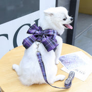ハーネス リード 2点セット ペット 犬 小型犬 中型犬 子犬 チェック柄 ベスト リボン かわいい おしゃれ セット ペット用品 お散歩 散歩紐 ペットウェア ドッグウェア
