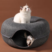 猫用ベッド ペット用ベッド ネコ用 丸型 ドーナツ型 寝床 お昼寝 トンネル ファスナー チャック ジッパー ラウンド 丸い 猫 ネコちゃん ペットグッズ
