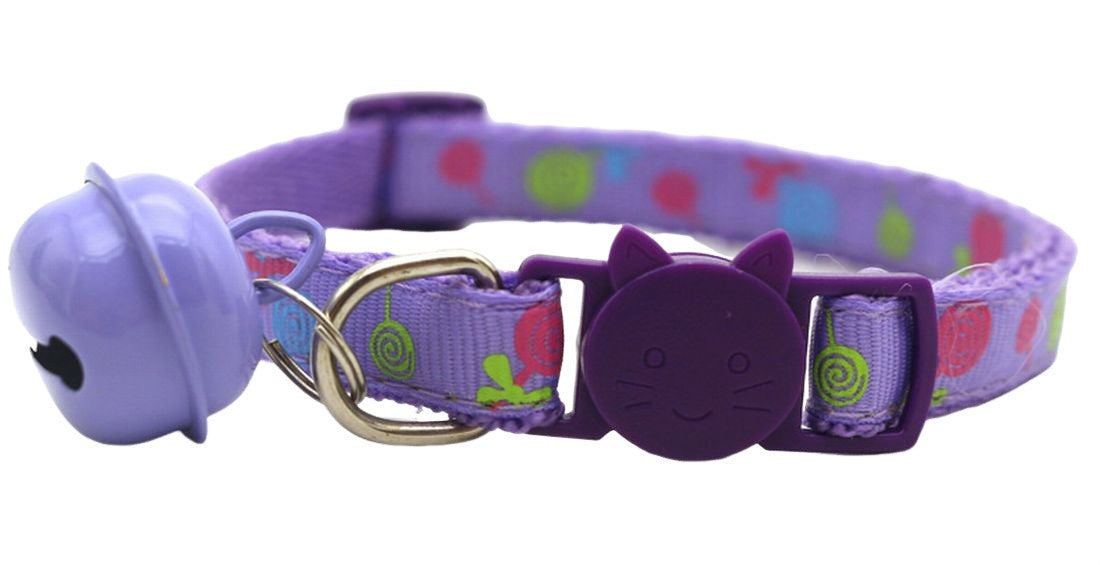 猫用首輪 鈴付き ねこ ペット用品 ハート柄 キャンディ柄 カラー チョーカー セーフティーバックル 首飾り アクセサリー おしゃれ かわいい おめかし キュート ギフト プレゼント キャットグッズ ネコ用品 ペットグッズ ピンク ブルー パープル