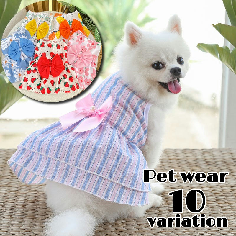 ペット用ワンピース ドレス 犬服 猫服 リボン ドッグウエア キャットウエア ノースリーブ 花柄 フラワープリント ストライプ お出掛け おめかし 記念日 ペット用品 わんちゃん ねこちゃん