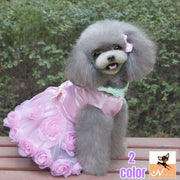 ペットウェア ドレス ワンピース ドッグウェア 犬服 猫服 小型犬 中型犬 前開き スナップボタン チュール サテン フリル フラワー かわいい おしゃれ パーティー 結婚式 おめかし 花 リボン オーガンジー パール風 ピンク パープル 紫