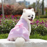 ペットウェア ドッグウェア ワンピース リボン フェイクパール ピンク ブルー チェック ストライプ かわいい 小型犬 サイズ豊富