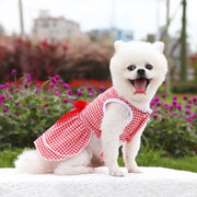 ペットウェア ドッグウェア ワンピース リボン フェイクパール ピンク ブルー チェック ストライプ かわいい 小型犬 サイズ豊富