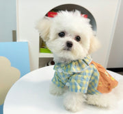 ペットウェア ペット用ワンピース 犬服 猫服 犬用ウェア ドッグウェア 重ね着風 フェイクレイヤード サロペット風 ボタン チェック柄 可愛い おしゃれ お散歩 記念写真 ギフト プレゼント ワンちゃん ネコちゃん イヌ ネコ キャット ドッグ