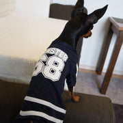 ペット服 Tシャツ ドッグウエア ナンバー ロゴ 袖あり プルオーバー 犬 散歩 お出掛け 薄手 メッシュ 春 夏 ライン スポーツテイスト ユニフォーム風 犬用品 ペットグッズ ブルー レッド イエロー ブラック