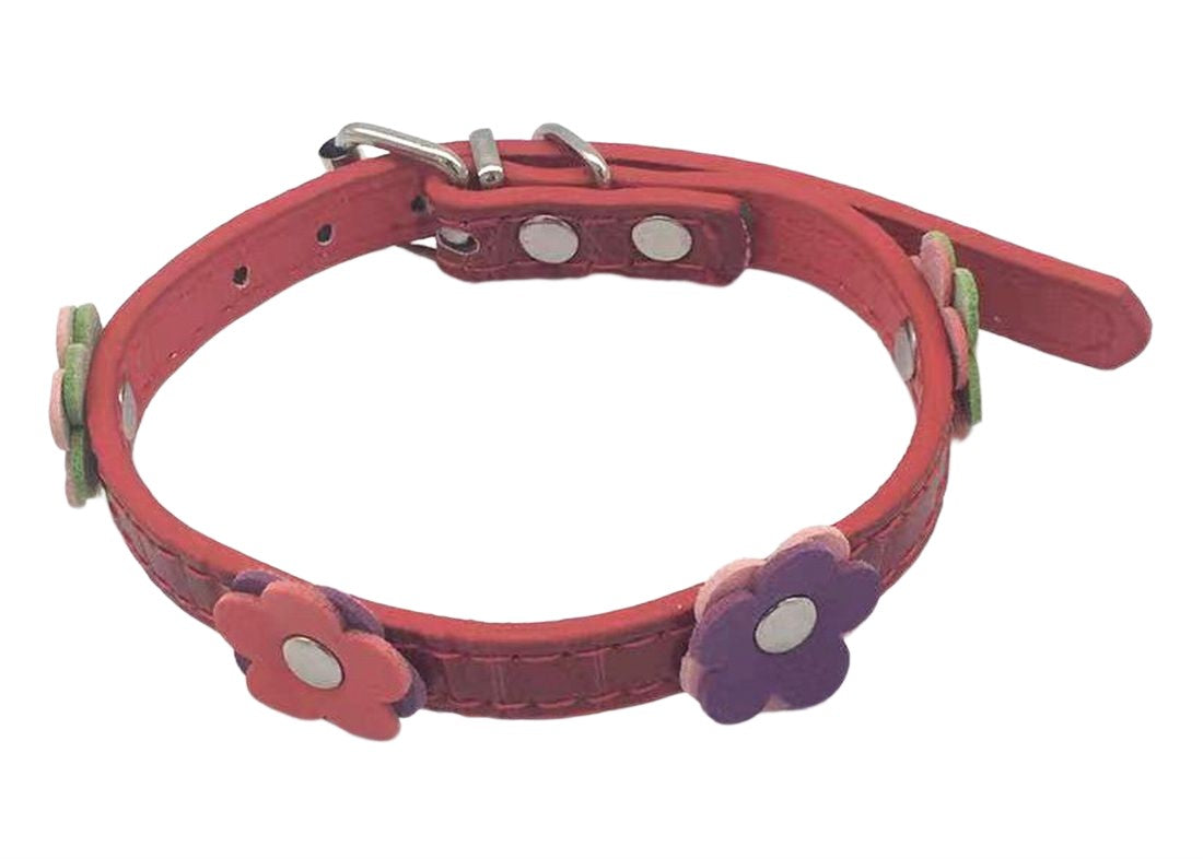 ペット用首輪 カラー 犬用 猫用 小型犬 中型犬 ペット用品 お花 フラワー ベルト式 長さ調節可能 レザー風 お散歩 お出かけ かわいい おしゃれ イヌ ネコ