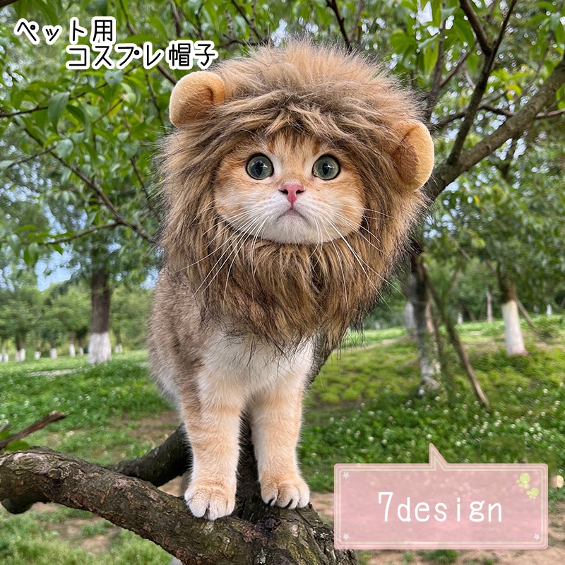 ペット用コスプレ衣装 ペット用衣装 ペット用帽子 ペット用フード 小型犬 イヌ 猫 ネコ ペットグッズ ペット用品 あご紐 たてがみ ライオン パンダ ウサギ 動物 アニマル かわいい ブラウン ホワイト キュート かわいい ポップ カジュアル 仮装