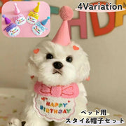 スタイ 帽子 2点セット ペット用 バースデー 誕生日 ペット用品 犬服 猫服 アクセサリー 犬 猫 イヌ ネコ 三角帽子 とんがり帽子 よだれかけ ビブ HAPPYBIRTHDAY 刺繍 紐 装飾 飾り付け パーティー 記念撮影 お祝い かわいい キュート