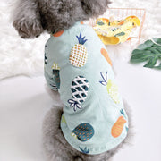 ペット用ワンピース ペット用カットソー ペット用Tシャツ ペットウェア ペット服 犬服 ドッグウェア イヌ 小型犬 中型犬 ネコ 猫 袖あり トップス プルオーバー フリル レース 総柄 パイナップル フルーツ イエロー グリーン かわいい キュート カジュアル 夏