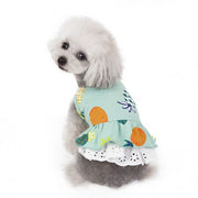 ペット用ワンピース ペット用カットソー ペット用Tシャツ ペットウェア ペット服 犬服 ドッグウェア イヌ 小型犬 中型犬 ネコ 猫 袖あり トップス プルオーバー フリル レース 総柄 パイナップル フルーツ イエロー グリーン かわいい キュート カジュアル 夏