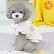 ドッグウェア ペットウェア カットソー 犬服 猫服 小型犬 ペット用品 洋服 クマ くま フリル袖 おしゃれ かわいい プルオーバー Dカン付き 総柄 プリント お出かけ お散歩 イヌ いぬ ネコ ねこ キャットウェア