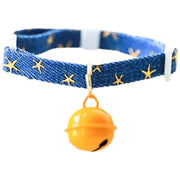 猫用首輪 鈴付き カラー チョーカー セーフティバックル デニム くびわ 愛猫 猫用品 星柄 無地 ステッチ おしゃれ おめかし ベル サッカーボール ブルー CAT ペットグッズ