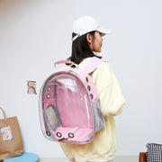 猫用キャリーバッグ リュックキャリー ペットキャリー 透明 カプセル型 クリアー 無地 メッシュ 通気性 窓付き 旅行 お出かけ 通院 避難 車内 見える ねこ用 キャット 小動物 ブラック ピンク ブルー レッド 黒 青 赤