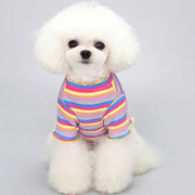 ドッグウェア カットソー リブ ニット ハイネック 袖あり メロウ フリル 犬服 ペットウェア ペット用品 小型犬 中型犬 ボーダー柄 レインボー かわいい おしゃれ お出かけ お散歩 いぬ イヌ