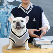 ドッグウェア セーター ニット トップス 犬服 ペット服 ペット用品 小型犬 中型犬 裏起毛 Vネック リブ ワンポイント ベスト風 かわいい おしゃれ お散歩 お出かけ
