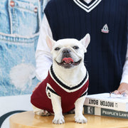 ドッグウェア セーター ニット トップス 犬服 ペット服 ペット用品 小型犬 中型犬 裏起毛 Vネック リブ ワンポイント ベスト風 かわいい おしゃれ お散歩 お出かけ