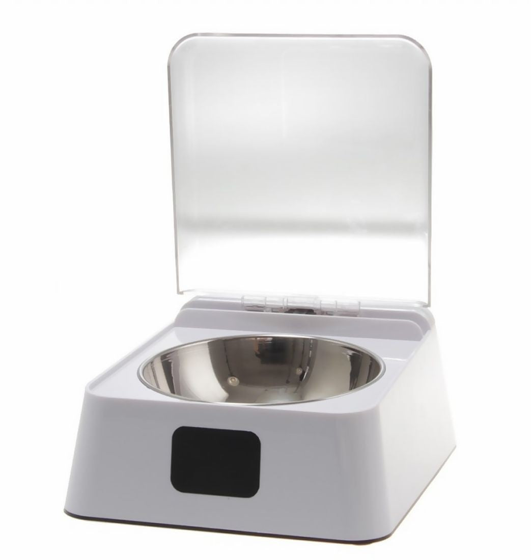 自動給餌器 ペットボウル ペット用食器 イヌ 犬 猫 ネコ ペット用品 ペットグッズ 蓋つき センサー 自動開閉 充電式 スクエア 四角 土台付き 無地 ホワイト シンプル リチウム