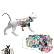 ペットウェア シャツ アロハシャツ 犬服 猫服 ペット服 ドッグウェア キャットウェア イヌ ネコ 犬 猫 前開き 袖あり 襟あり ボタン フラワー ハイビスカス アロハ リーフ 花柄 カジュアル お洒落 可愛い カラフル