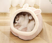 ペットベッド 猫 小型犬 ウサギ うさぎ 猫用 ネコ ペットグッズ ペット用品 ドーム型  耳付き ふわふわ あったか 冬 秋 春 暖かい グリーン ピンク グレー かわいい キュート カジュアル ポップ ガーリー ふかふか 通年仕様