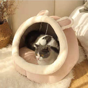 ペットベッド 猫 小型犬 ウサギ うさぎ 猫用 ネコ ペットグッズ ペット用品 ドーム型  耳付き ふわふわ あったか 冬 秋 春 暖かい グリーン ピンク グレー かわいい キュート カジュアル ポップ ガーリー ふかふか 通年仕様
