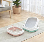猫用トイレ キャットトイレ 本体 スクエア ハーフ 猫 キャット ペット用品 Mサイズ スコップ付き 収納らくらく 洗える シンプル 無地 ナチュラル 猫トイレ ゆったり トレー ピンク グレー グリーン