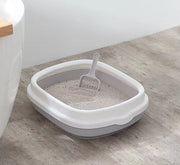 猫用トイレ キャットトイレ 本体 スクエア ハーフ 猫 キャット ペット用品 Mサイズ スコップ付き 収納らくらく 洗える シンプル 無地 ナチュラル 猫トイレ ゆったり トレー ピンク グレー グリーン