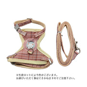 猫用ハーネス リード 2点セット ペット用品 リーシュ 牽引紐 ネコ ねこ スナップフック チェック柄 キャラクター レッド ブルー ピンク カーキ かわいい キュート おしゃれ お散歩 お出かけ アウトドア キャット S L