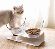 猫用食器 犬用食器 フードボウル ダブルボウル 台付き スタンド付き 食べやすい 餌皿 エサ皿 ウォーターボウル イヌ 給水 猫用品 犬用品 ペット用品 ネコ 猫 ねこ シンプル かわいい おしゃれ モノクロ クリア アクリル 透明 無地 高さ 首の負担軽減 角度 ブラック 黒 ホワイト 白