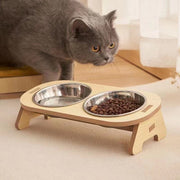フードボウル ペットボウル 食器 エサ入れ 餌入れ 猫 ネコ 犬 イヌ ペット用品 木製 スタンド付き 傾斜 吐き戻し防止 食べやすい 餌皿 かわいい おしゃれ