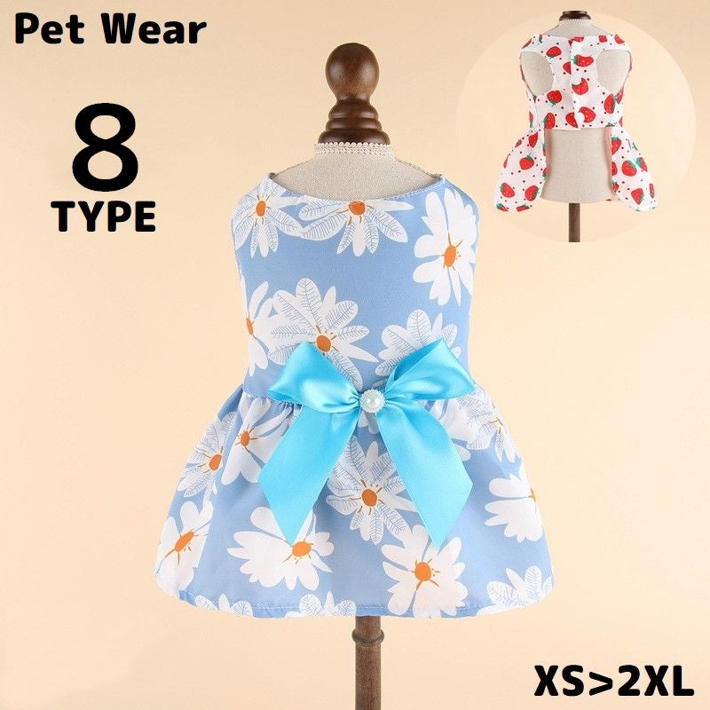 ドッグウェア 犬服 ワンピース ペット 犬 猫 洋服 ノースリーブ フレア リボン 花柄 可愛い 薄手 春夏 着脱簡単 前開き スナップボタン