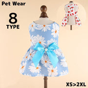 ドッグウェア 犬服 ワンピース ペット 犬 猫 洋服 ノースリーブ フレア リボン 花柄 可愛い 薄手 春夏 着脱簡単 前開き スナップボタン