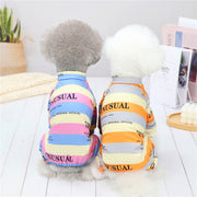 ドッグウェア パジャマ カバーオール つなぎ 犬服 猫服 ペット用品 小型犬 袖あり プルオーバー ボーダー ハイネック 英字ロゴ おしゃれ かわいい お散歩 お出かけ カジュアル デイリー イヌ いぬ ネコ ねこ キャットウェア