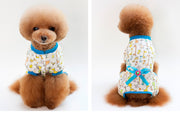 ペットウェア カバーオール 犬服 猫服 犬用ウェア ドッグウェア ツナギ リブ リボン 可愛い おしゃれ お散歩 記念写真 インスタ映え ギフト プレゼント ワンちゃん ネコちゃん イヌ ネコ キャット ドッグ ブルー ピンク イエロー