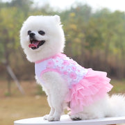 ペット用ワンピース ペット用ドレス イヌ 小型犬 中型犬 猫 ネコ 小動物 ノースリーブ プルオーバー チュールスカート 花 フラワー ピンク スカイブルー ホワイト 華やか かわいい キュート おしゃれ よそ行き 春 夏