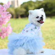ペット用ワンピース ペット用ドレス イヌ 小型犬 中型犬 猫 ネコ 小動物 ノースリーブ プルオーバー チュールスカート 花 フラワー ピンク スカイブルー ホワイト 華やか かわいい キュート おしゃれ よそ行き 春 夏