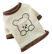 ペット用Tシャツ ペット用カットソー ペット用ワンピース 小型犬 中型犬 イヌ 猫 ネコ ペットウェア 犬服 ドッグウェア 犬の服 春 夏 秋 ペットグッズ ペット用品 半袖 丸首 ラウンドネック 刺繍 クマ 熊 オフホワイト ブラウン 可愛い キュート ポップ カジュアル おしゃれ