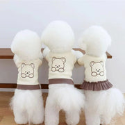 ペット用Tシャツ ペット用カットソー ペット用ワンピース 小型犬 中型犬 イヌ 猫 ネコ ペットウェア 犬服 ドッグウェア 犬の服 春 夏 秋 ペットグッズ ペット用品 半袖 丸首 ラウンドネック 刺繍 クマ 熊 オフホワイト ブラウン 可愛い キュート ポップ カジュアル おしゃれ