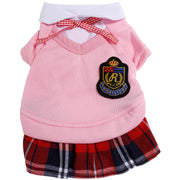 ドッグウェア ワンピース トップス 制服 犬服 猫服 ペット用品 小型犬 重ね着風 スクール風 ペアルック コスプレ ハロウィン トレーナー ネクタイ リボン かわいい おしゃれ シャツ襟 ワッペン エンブレム お出かけ お散歩 衣装 写真撮影 カジュアル デイリー イヌ いぬ ネコ ねこ キャットウェア 秋 冬 春