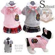 ドッグウェア ワンピース トップス 制服 犬服 猫服 ペット用品 小型犬 重ね着風 スクール風 ペアルック コスプレ ハロウィン トレーナー ネクタイ リボン かわいい おしゃれ シャツ襟 ワッペン エンブレム お出かけ お散歩 衣装 写真撮影 カジュアル デイリー イヌ いぬ ネコ ねこ キャットウェア 秋 冬 春