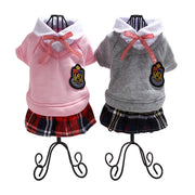 ドッグウェア ワンピース トップス 制服 犬服 猫服 ペット用品 小型犬 重ね着風 スクール風 ペアルック コスプレ ハロウィン トレーナー ネクタイ リボン かわいい おしゃれ シャツ襟 ワッペン エンブレム お出かけ お散歩 衣装 写真撮影 カジュアル デイリー イヌ いぬ ネコ ねこ キャットウェア 秋 冬 春