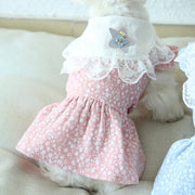 ドッグウェア ワンピース 犬服 猫服 洋服 ペット用品 小型犬 袖なし ノースリーブ プルオーバー レース ビッグカラー 小花柄 フラワー 肩フリル おしゃれ かわいい ガーリー キュート カジュアル デイリー お出かけ お散歩 イヌ いぬ ネコ ねこ キャットウェア