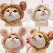 ペット用コスプレ帽子 犬 猫 コスチューム 仮装 衣装 変身 被り物 かぶりもの ふわふわボアフリース 動物 クマ 可愛い耳付き