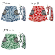 キャットハーネス リード付き キャットウェア ベストタイプ 背中開き ブルー レッド グリーン 唐草模様 かわいい 迷子防止
