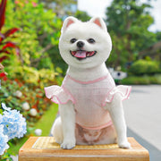 ペットウェア ペット服 ドッグウェア ドッグ服 犬服 ペット用トップス 小型犬 中型犬 イヌ 猫 ネコ 小動物用 ペット用品 ペットグッズ 半袖 フリル袖 プルオーバー シースルー 透け 薄手 シンプル カジュアル ポップ 可愛い かわいい キュート 春 夏 お散歩 お出かけ