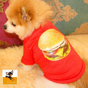 ペット用 犬猫兼用 Tシャツ 犬の服 半袖 カットソー 洋服 ハンバーガープリント 面白い おもしろい ドッグウェア ドッグウエア 超小型犬 小型犬 犬用 イヌ用 いぬ用 猫用 ネコ用 ねこ用 XS S M L 赤 レッド